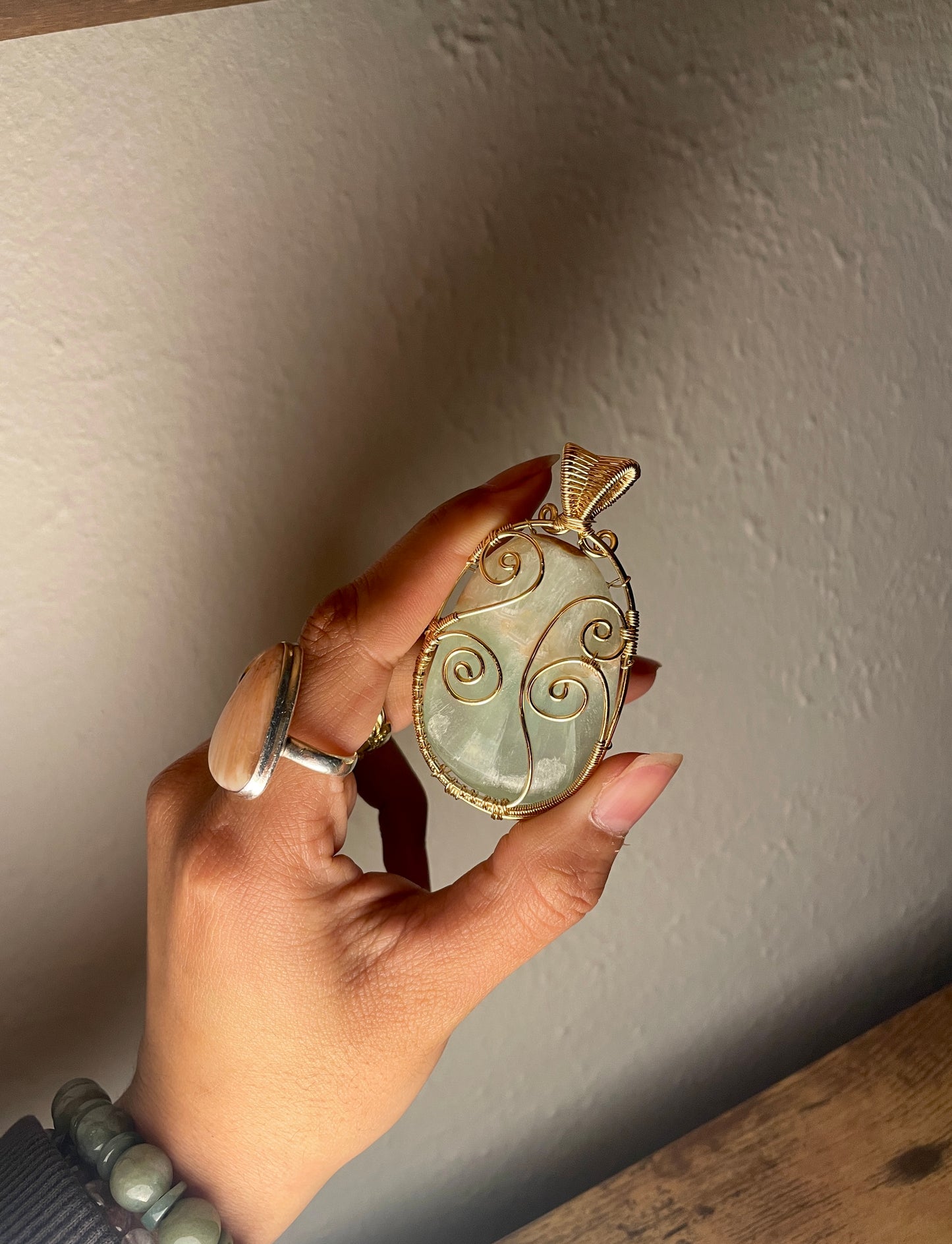 Gold Pistachio Calcite ‘Jenni’ Pendant