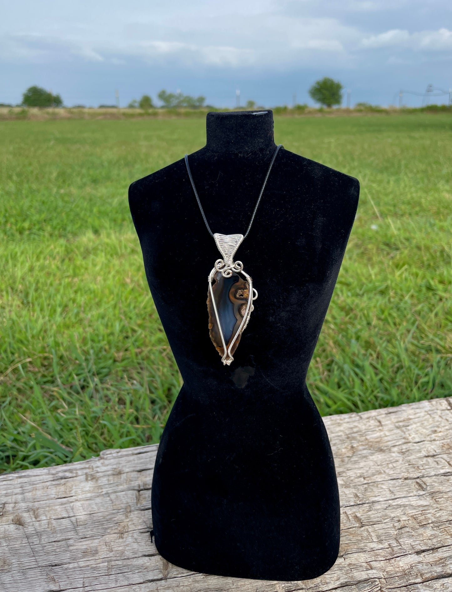 Silver Agate Slice Pendant