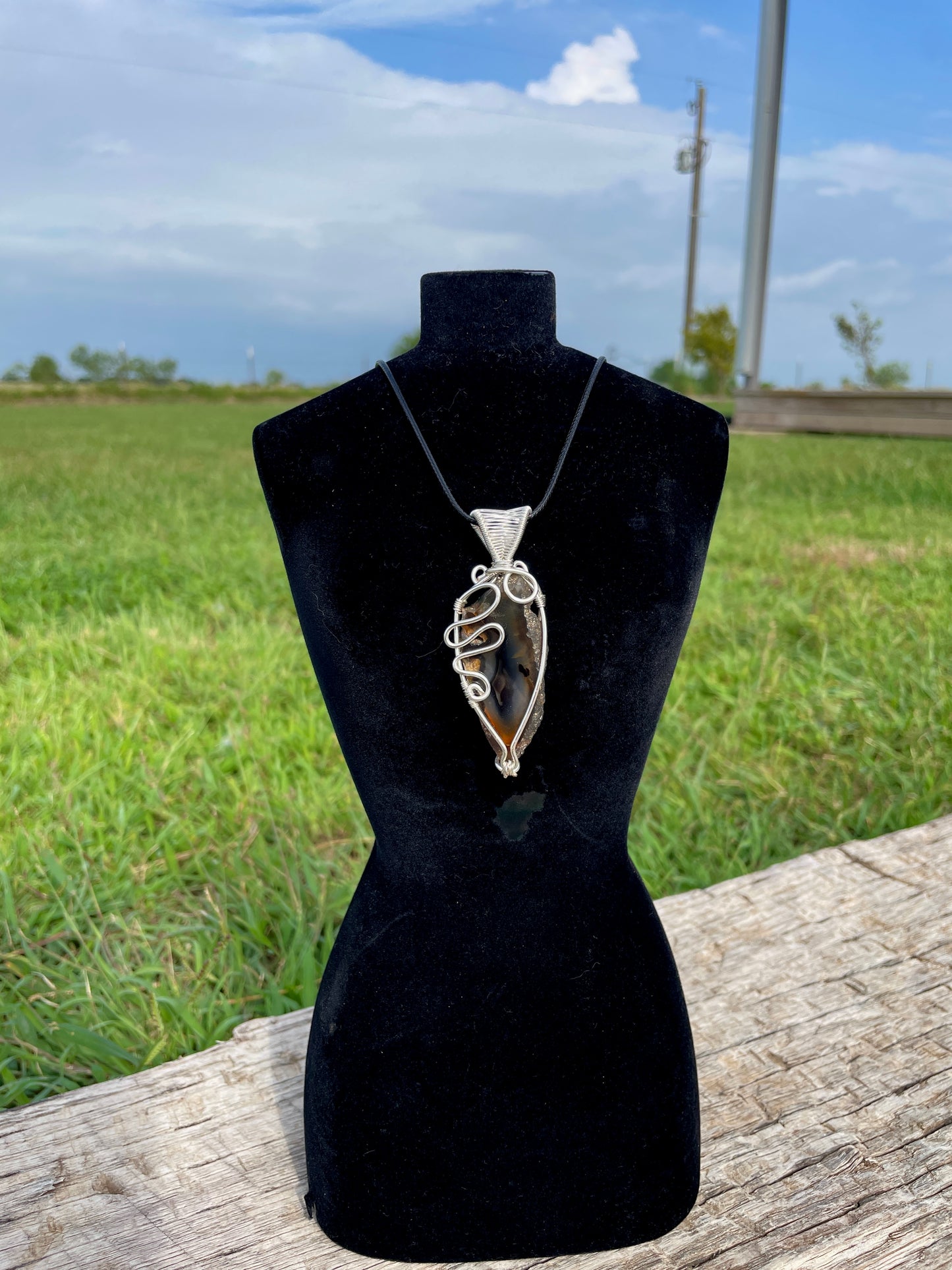 Silver Agate Slice Pendant