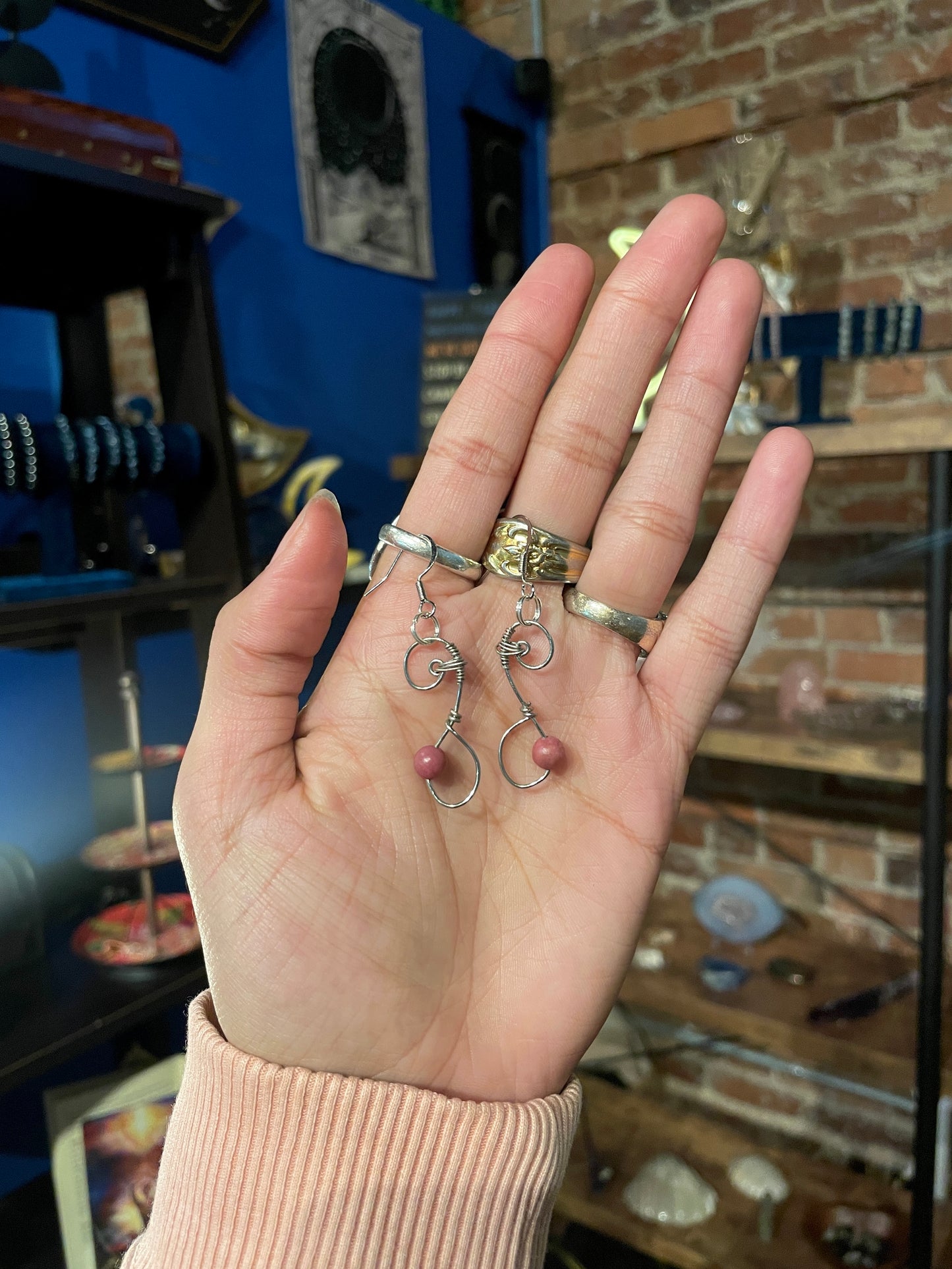 Silver ‘Drop it’ Rhodonite Earrings