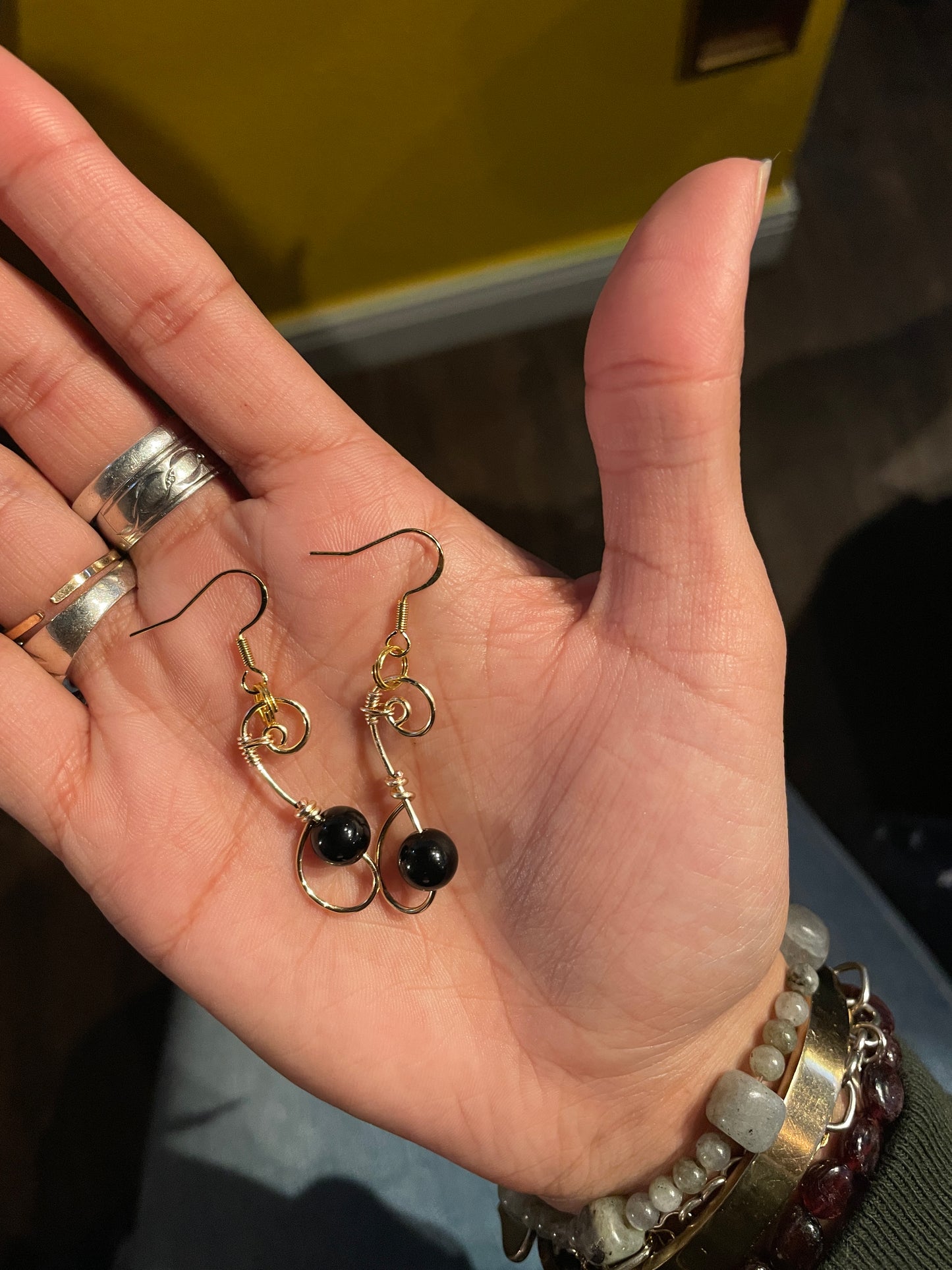 Gold ‘Drop it’ Obsidian Earrings