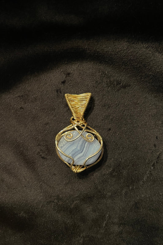 Gold Blue Lace Agate Pendant