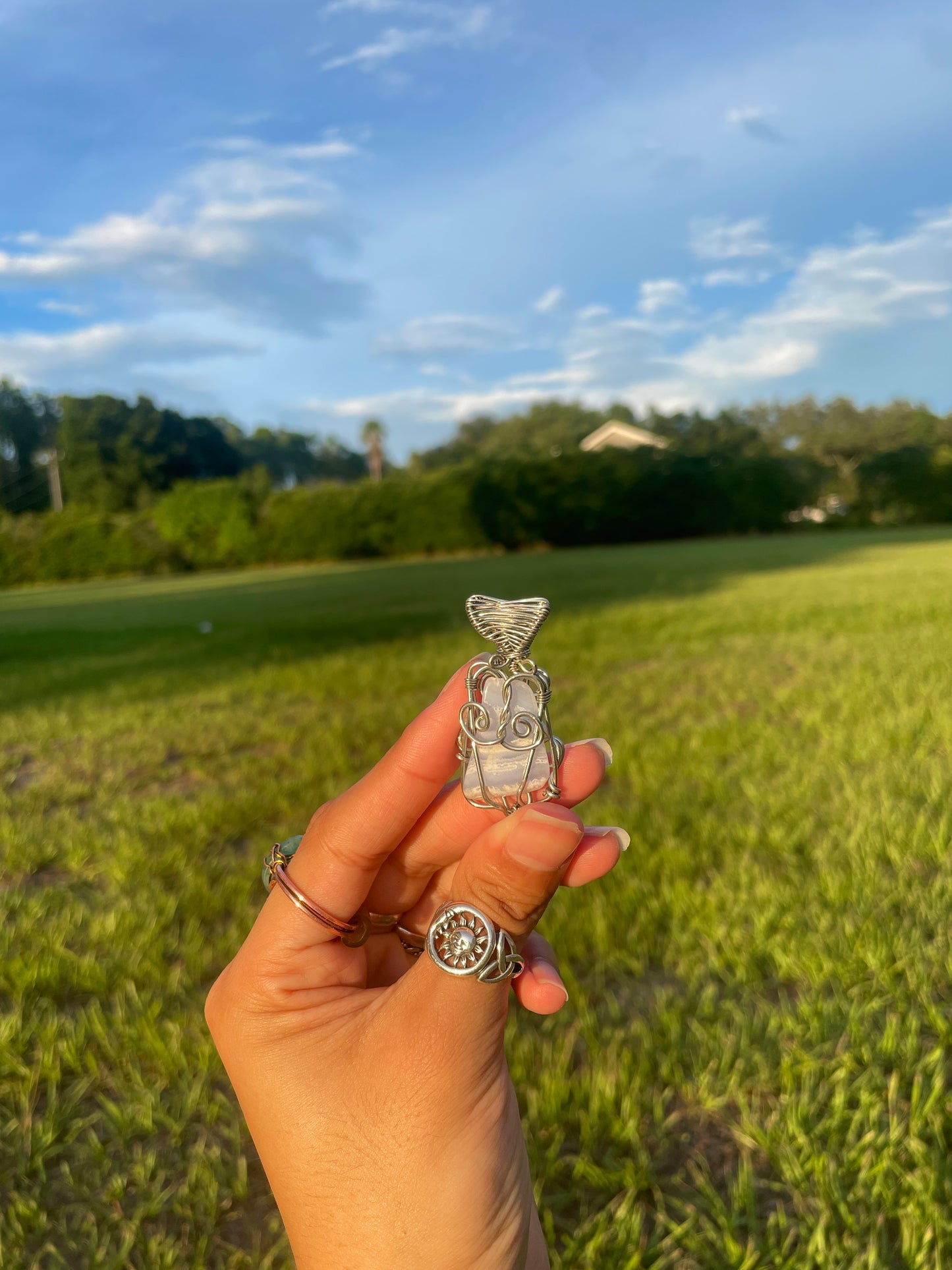 Silver Blue Lace Agate ‘Serenity’ Pendant