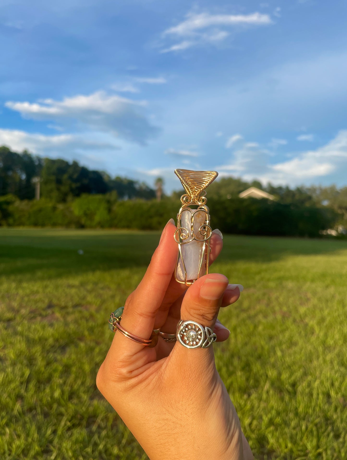 Gold Blue Lace Agate ‘Serenity’ Pendant