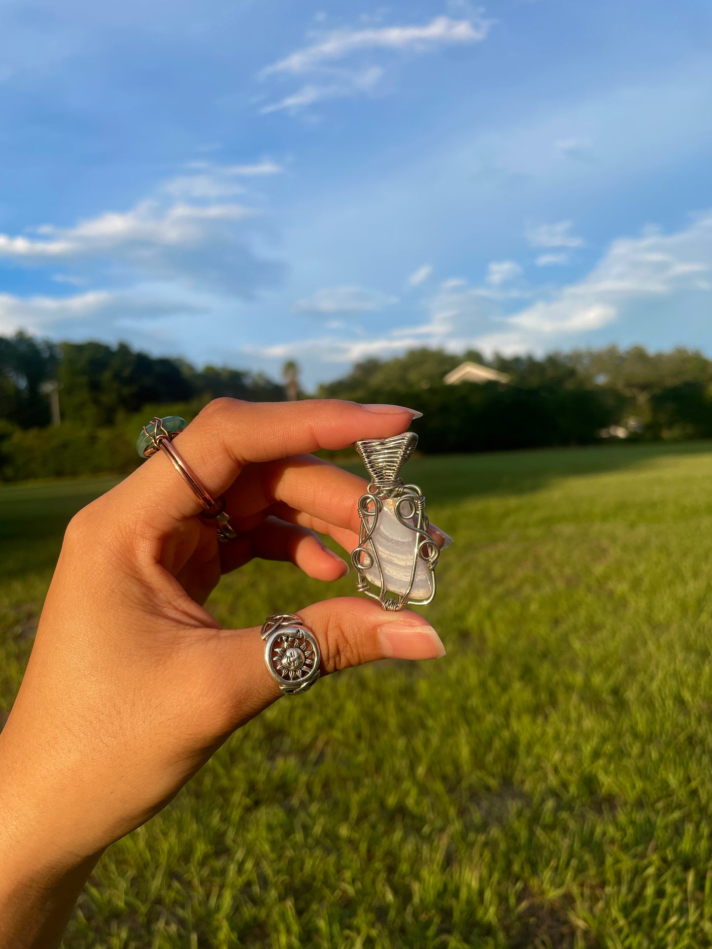 Silver Blue Lace Agate ‘Serenity’ Pendant