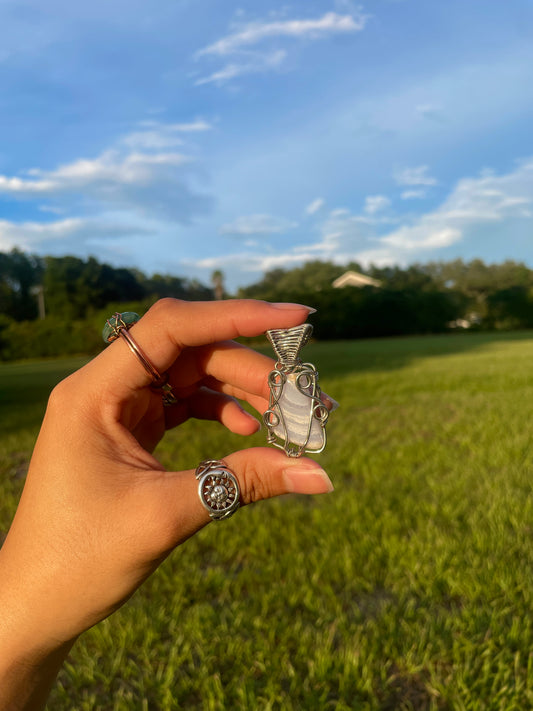 Silver Blue Lace Agate ‘Serenity’ Pendant