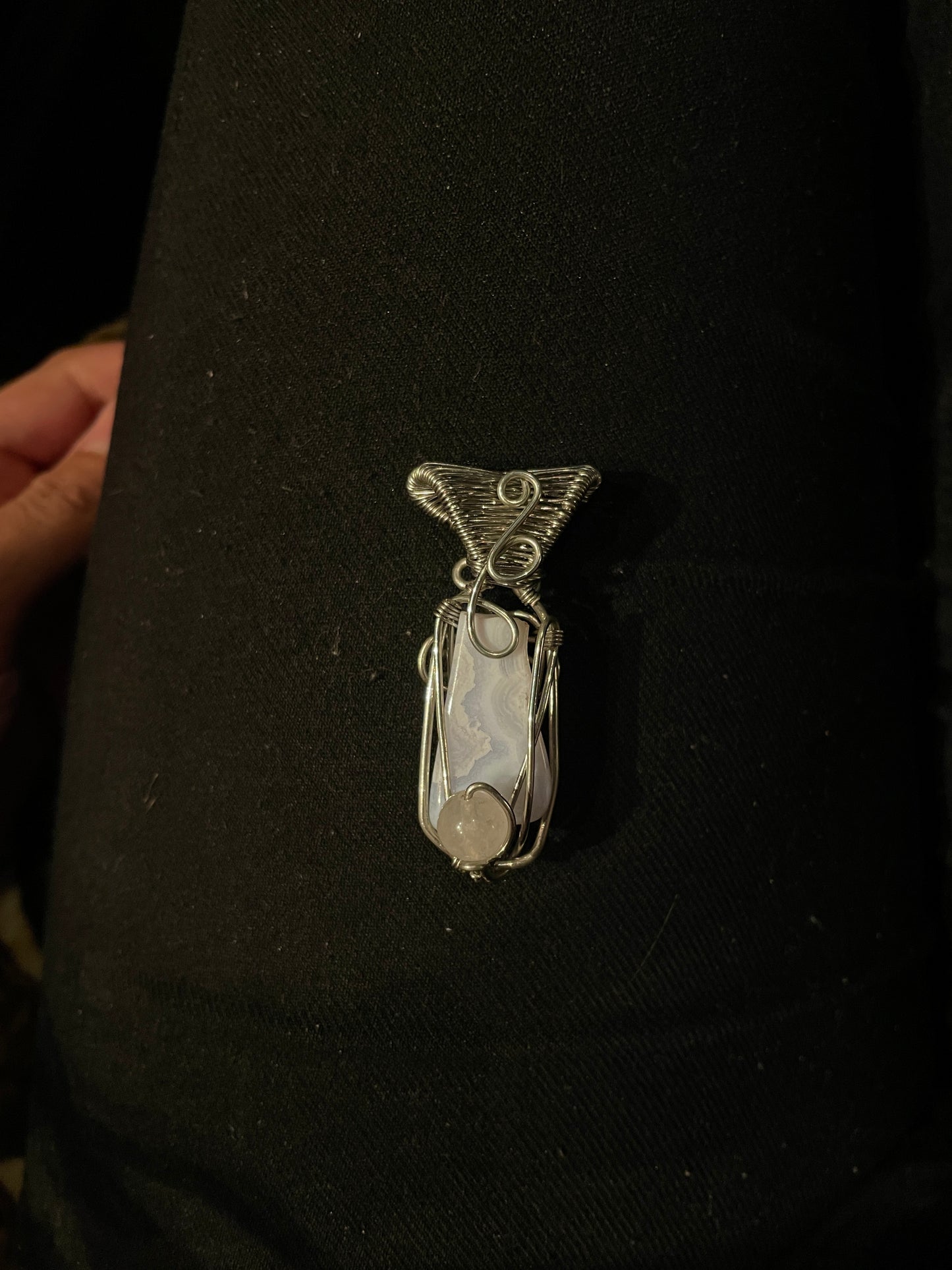 Blue Lace Agate & Clear Quartz Pendant