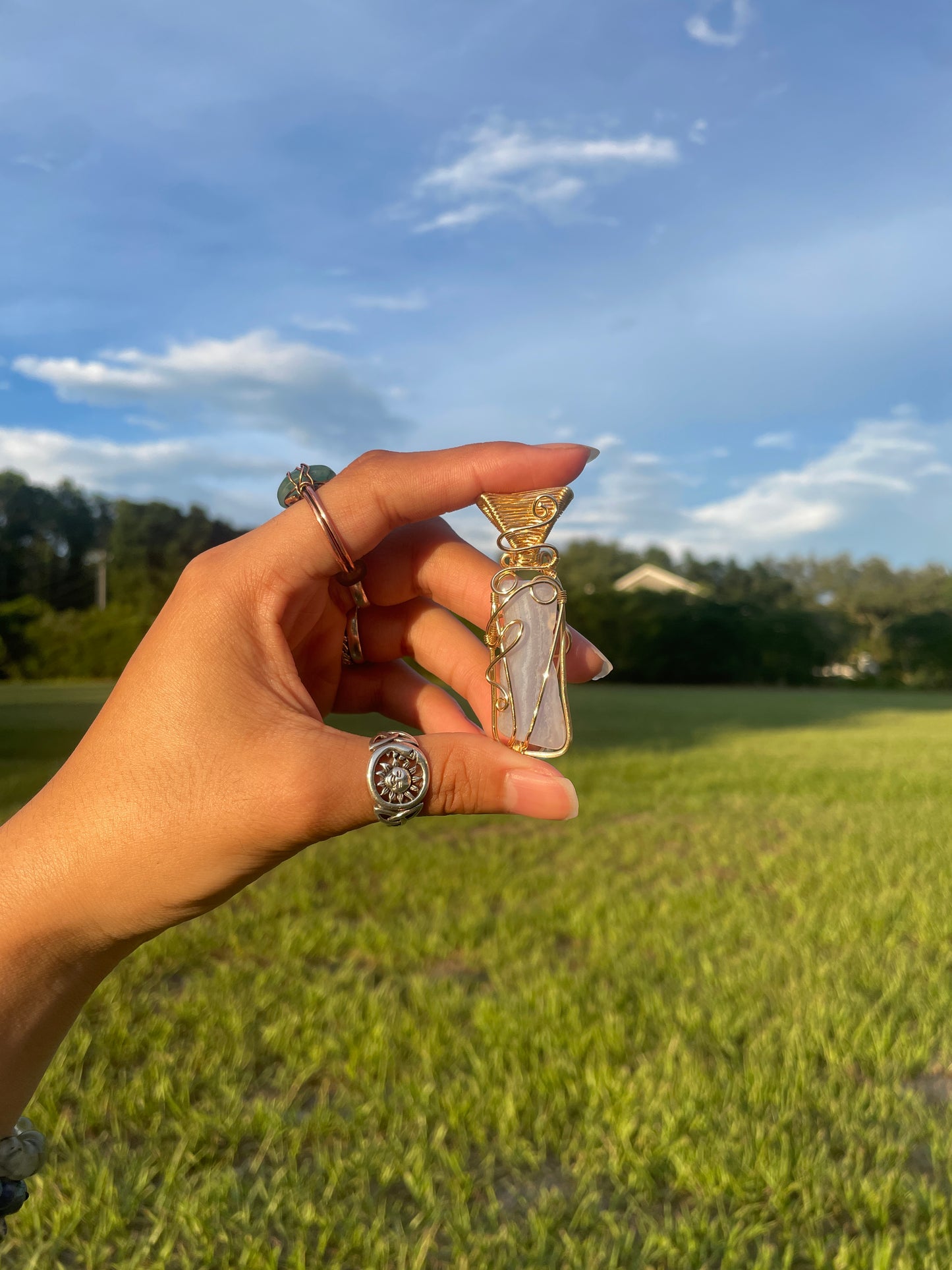 Gold Blue Lace Agate ‘Serenity’ Pendant