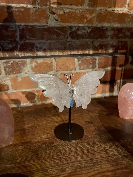 Rose Quartz Butterfly Wings w/ Stand