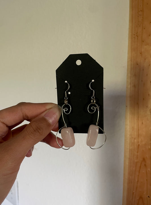 Silver ‘Drop it’ Rose Quartz Earrings
